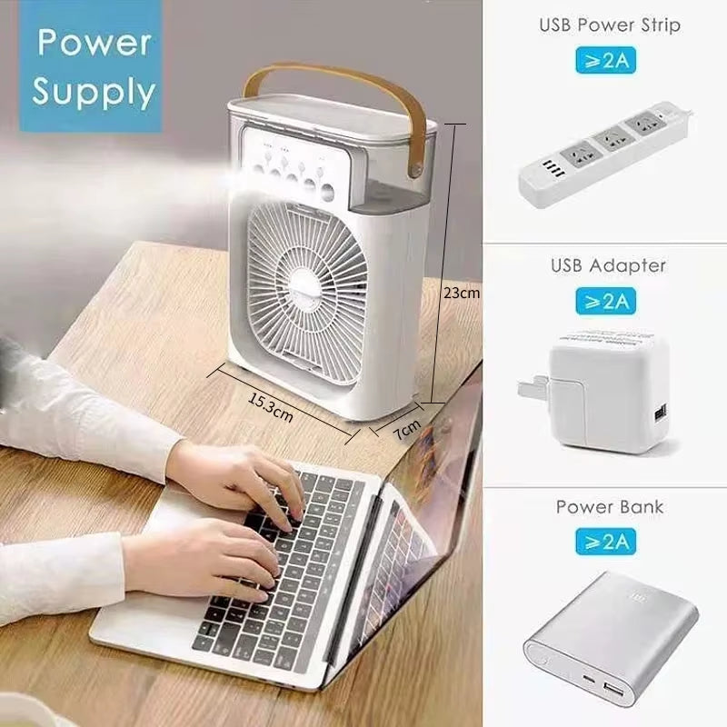 Portable Fan Air Conditioners USB Electric Fan Air Cooler LED Night Light Water Mist Fun 3 in 1 Air Humidifier for Home